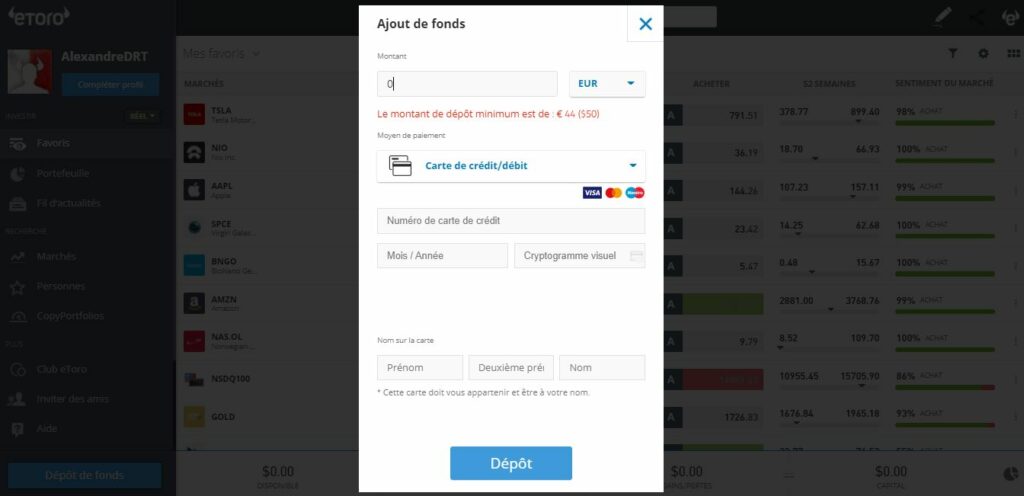 Déposer sur eToro