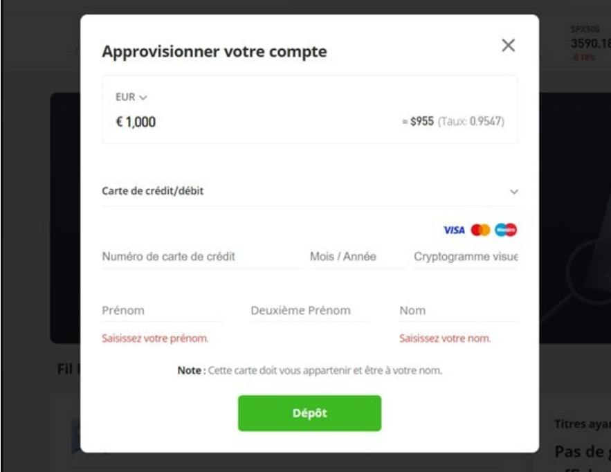 faire un premier dépôt sur eToro